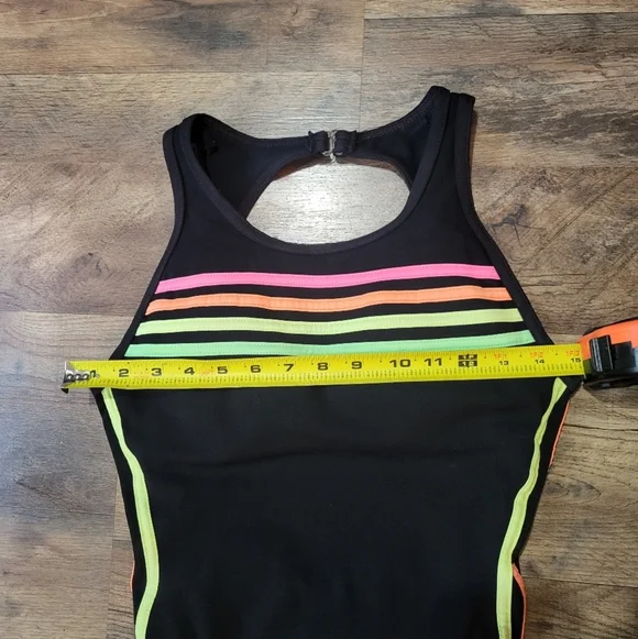 Vintage Backflips Neon Striped One Piece Swimsuit Union Made in USA Size 9/10 - Picture 4 of 8